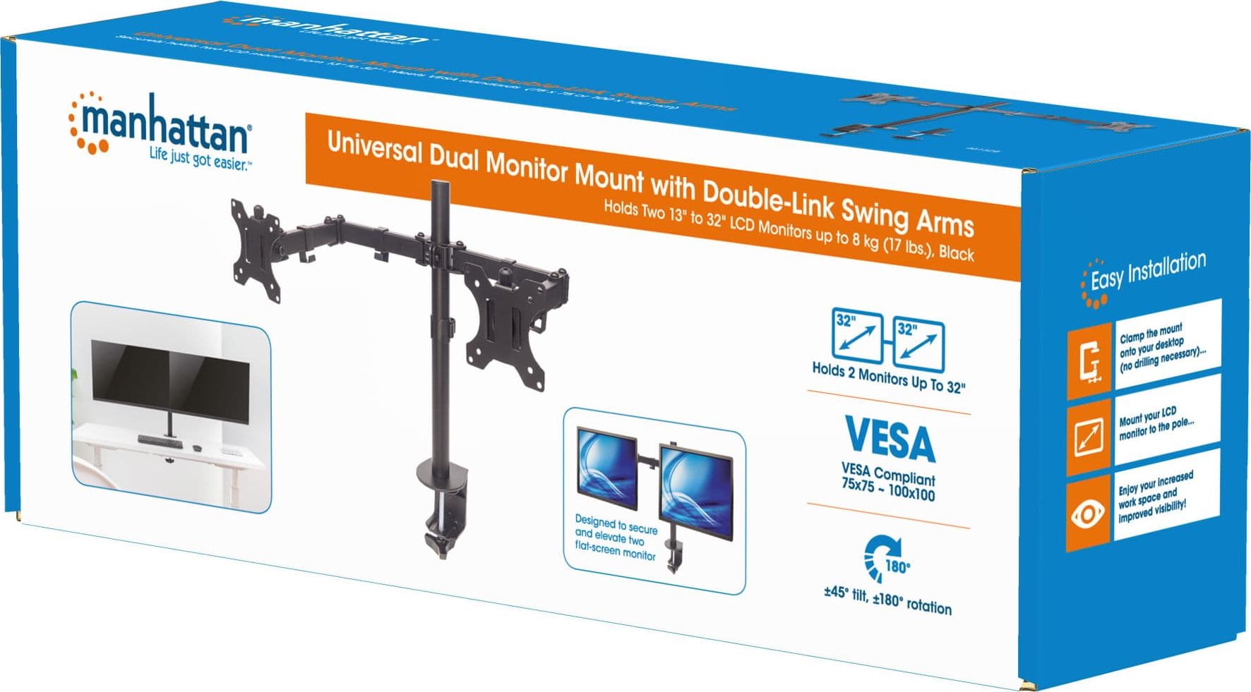 Supporto da Scrivania per 2 Monitor 13-32'' con Morsetto - 14