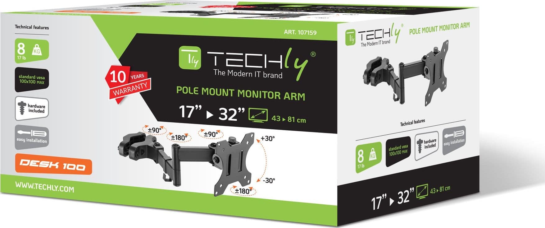 Staffa per Fissaggio a Palo TV LED/LCD 17-32'' Nero - 10