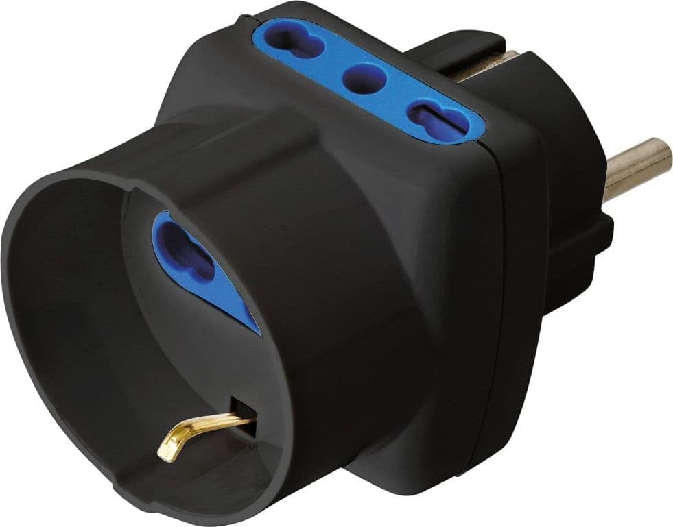 Adattatore Triplo Spina Schuko a Prese Bipasso con Schuko Nero - 5