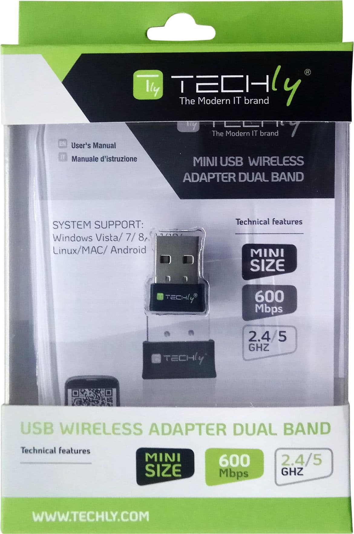 Mini Adattatore WiFi USB Dual Band MU-MIMO 2dBi 600Mbps - 5