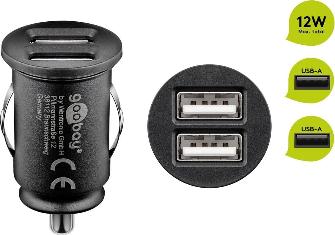 Caricatore Compatto da Auto/Camion 2 porte USB max.12W/2.4A Nero - 14