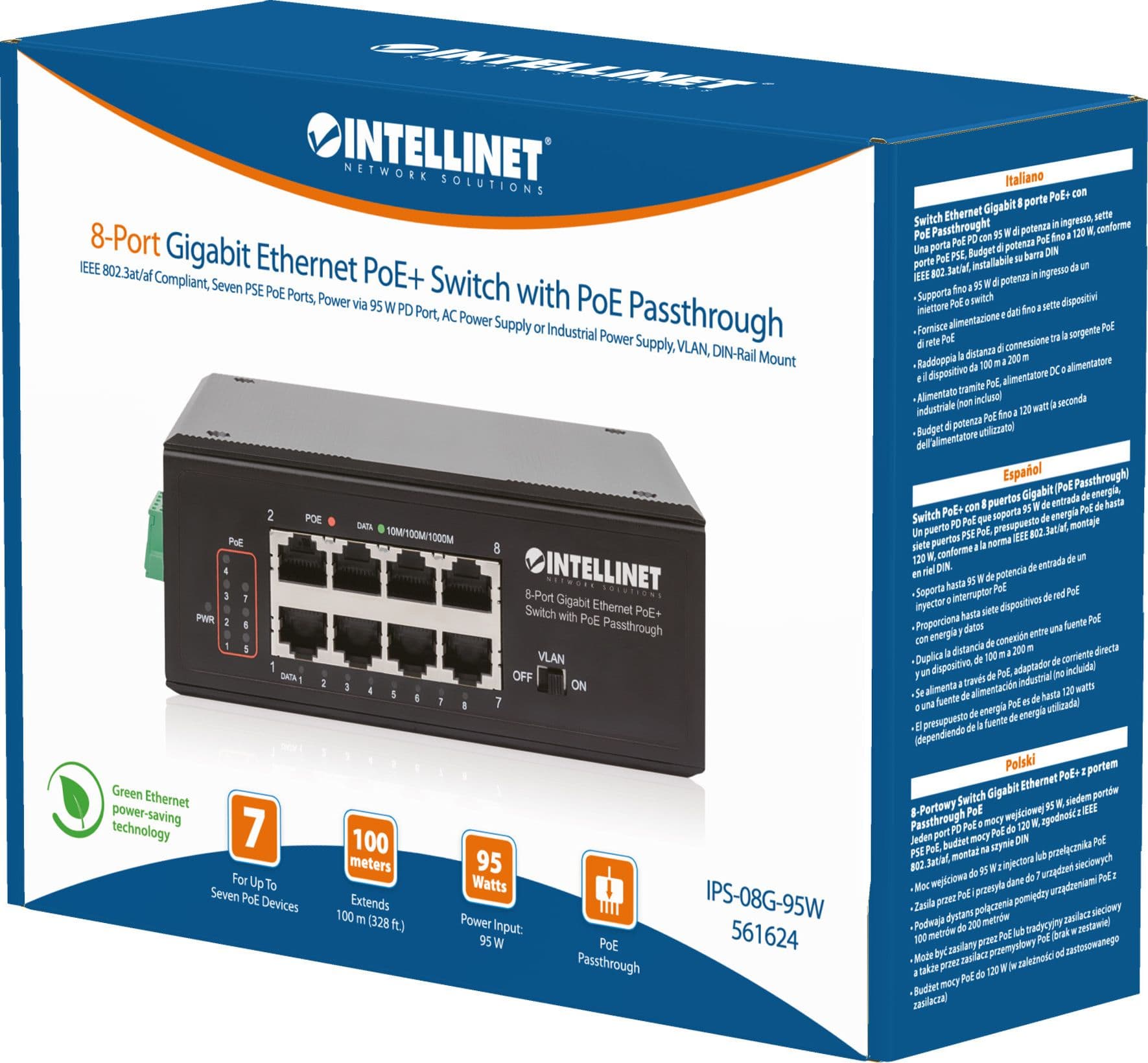Switch Ethernet Gigabit 8 porte PoE+ con PoE Passante - 5