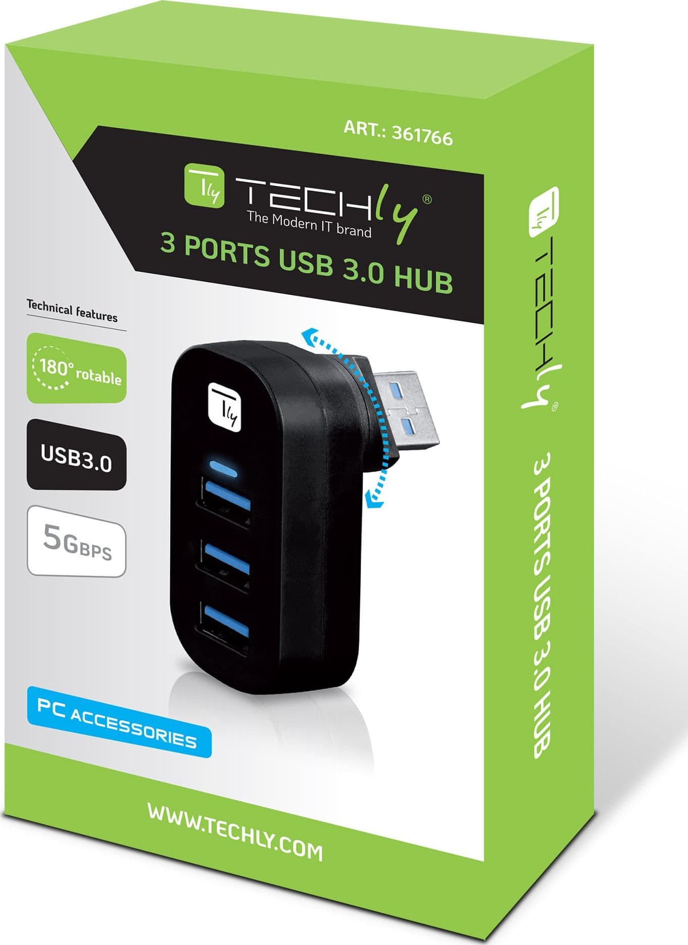 Mini Hub Rotante con 3 Porte USB 3.2 Nero - 11