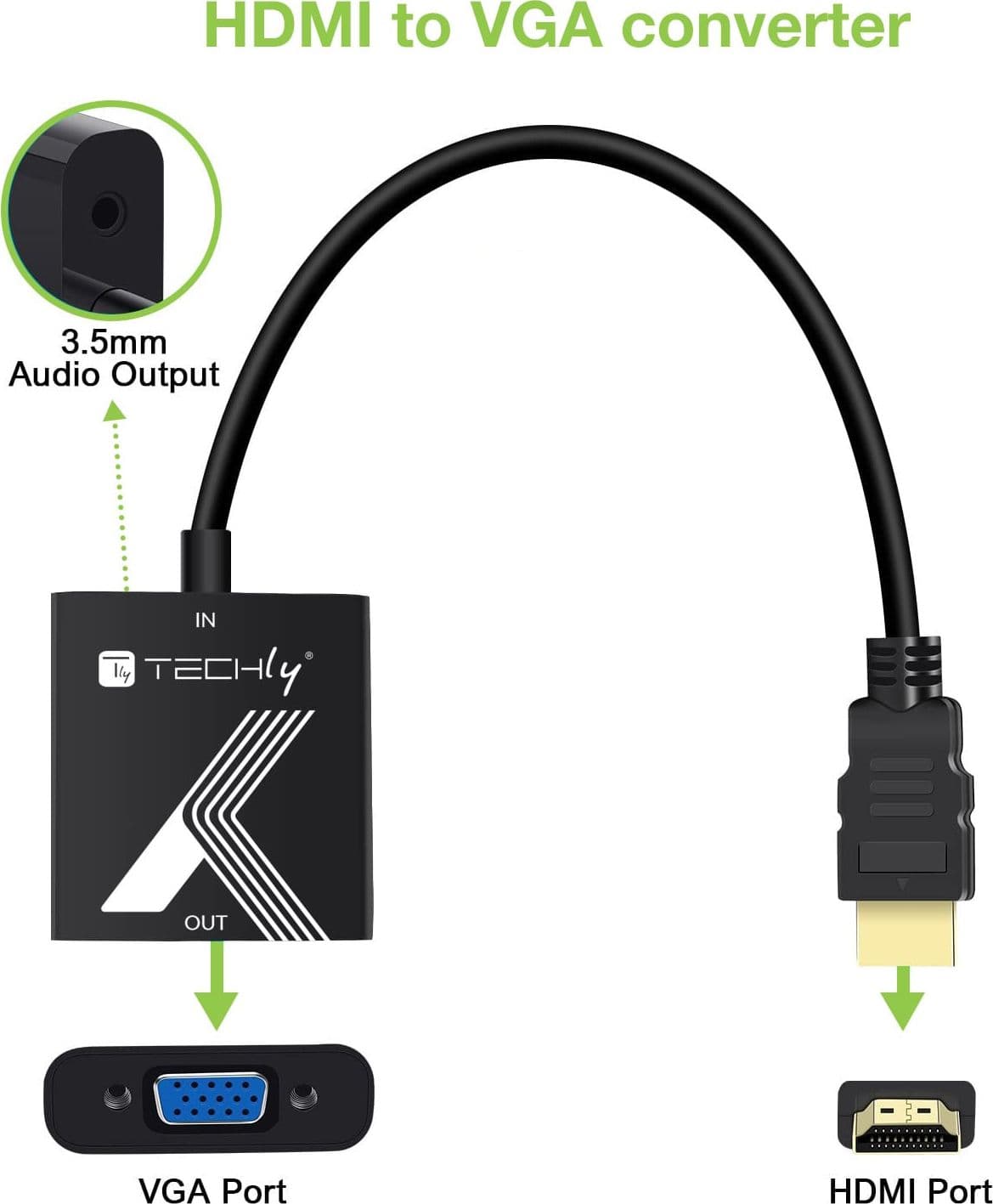 Cavo Convertitore Adattatore da HDMI&trade a VGA 1920x1200 a 60Hz con Audio 3.5'' - 13