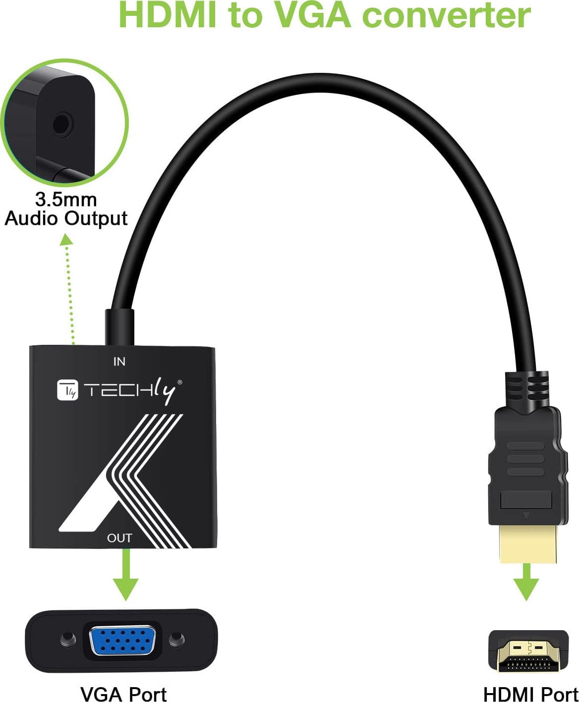 Cavo Convertitore Adattatore da HDMI&trade a VGA 1920x1200 a 60Hz con Audio 3.5'' - 8