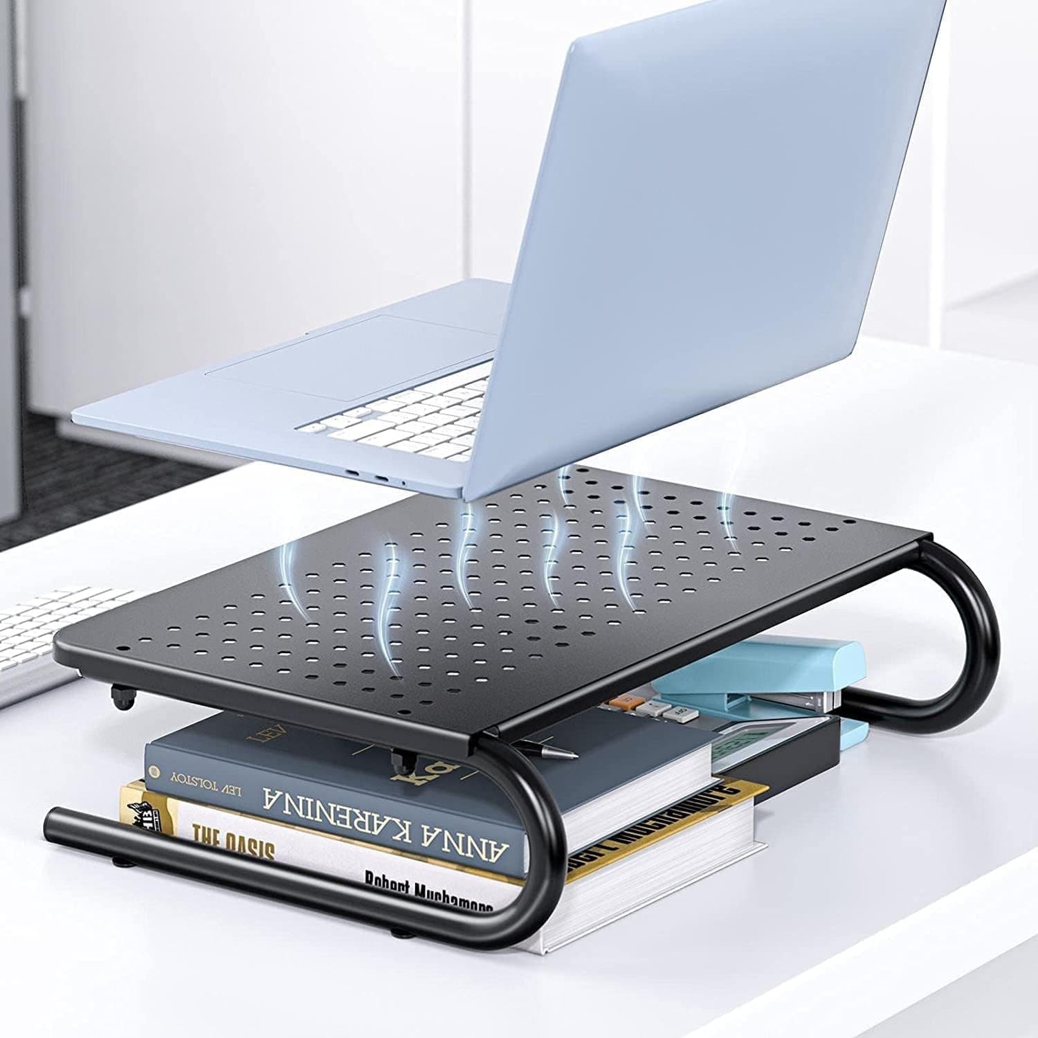 Stand Supporto da Scrivania per Monitor Notebook in Metallo 370mm Nero - 15