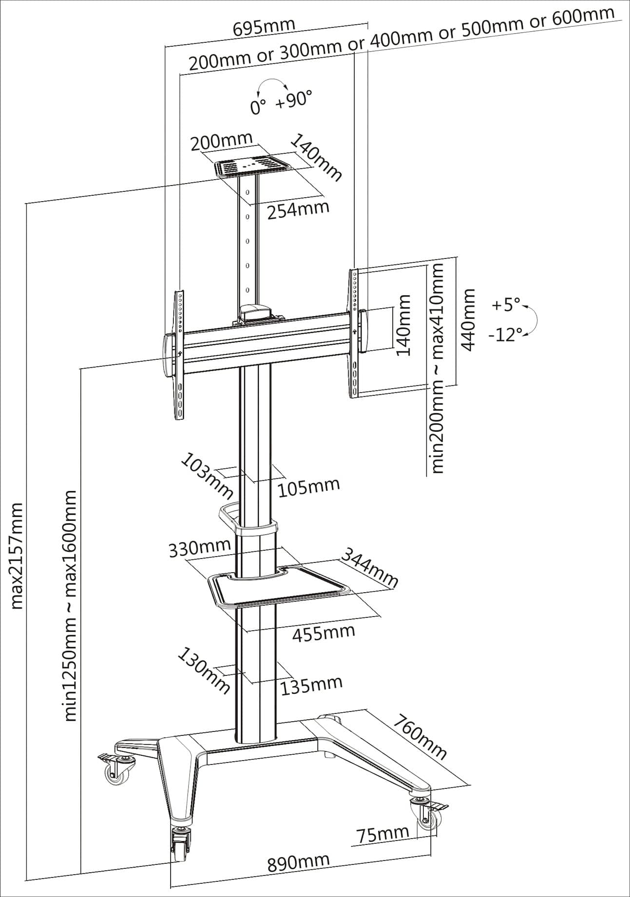 Supporto da Pavimento per TV da 37'' a 70'' Bianco - 13