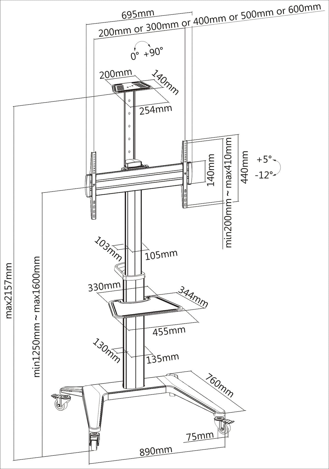 Supporto da Pavimento per TV da 37'' a 70'' Bianco - 3
