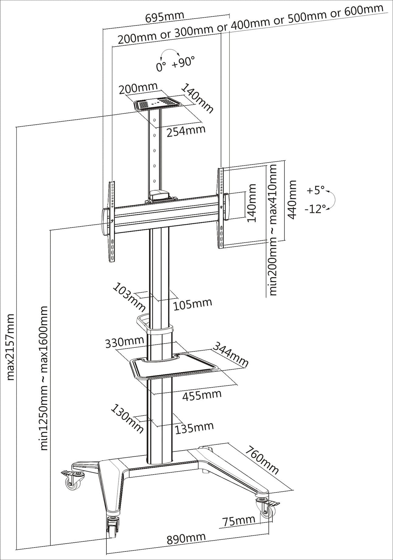 Supporto da Pavimento per TV da 37'' a 70'' Bianco - 7
