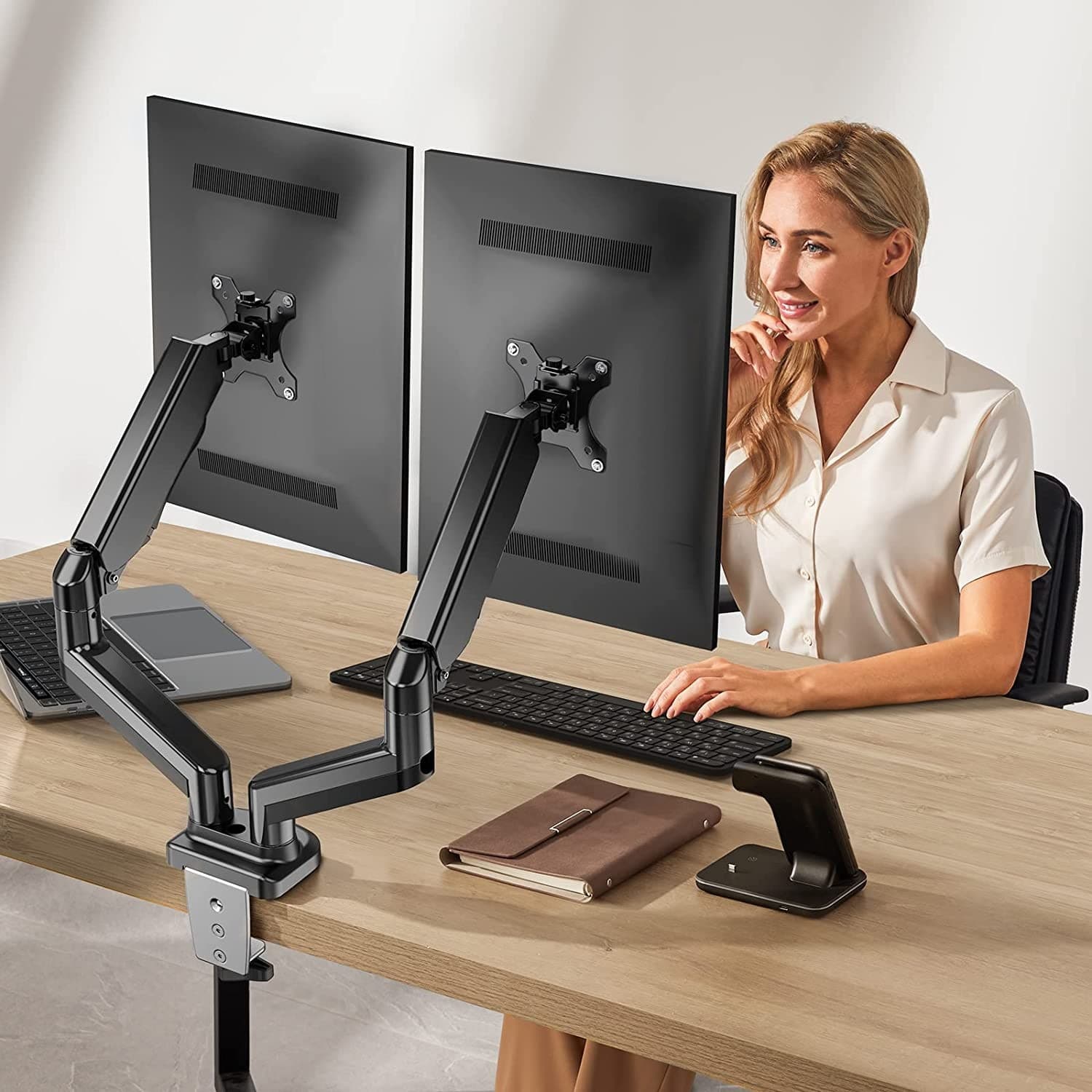 Supporto da Scrivania Doppio Monitor 17-32'' con Molla a Gas Nero - 6