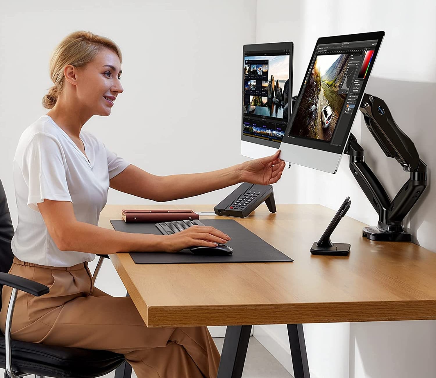 Supporto da Scrivania Doppio Monitor 17-32'' con Molla a Gas Nero - 9