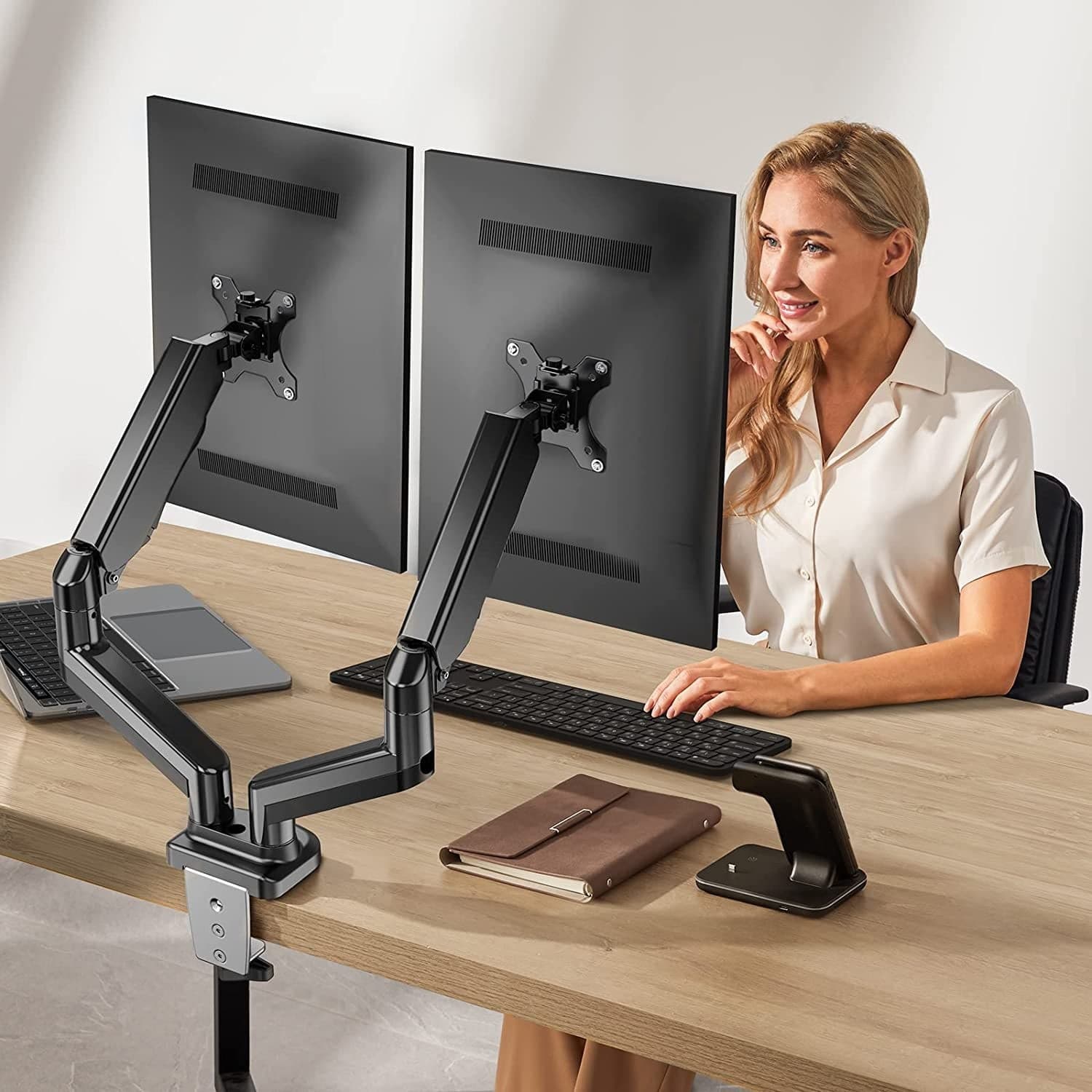 Supporto da Scrivania Doppio Monitor 17-32'' con Molla a Gas Nero - 10