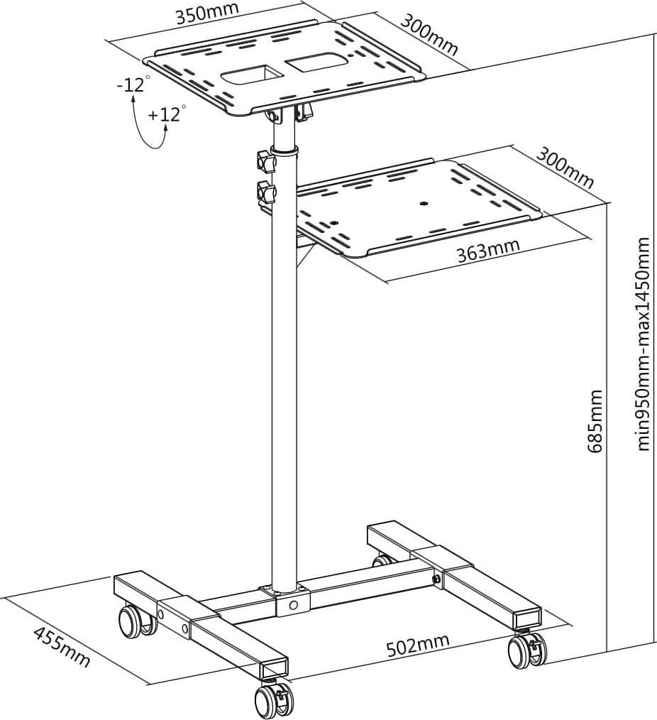 Carrello per Proiettore Notebook Regolabile con Mensola - 3