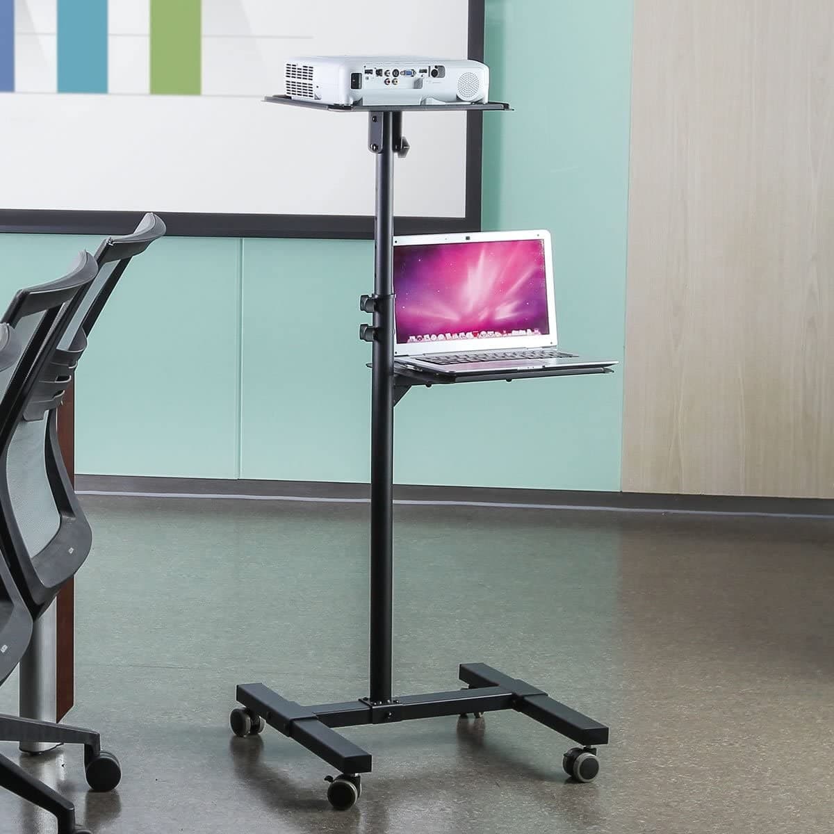 Carrello per Proiettore Notebook Regolabile con Mensola - 4