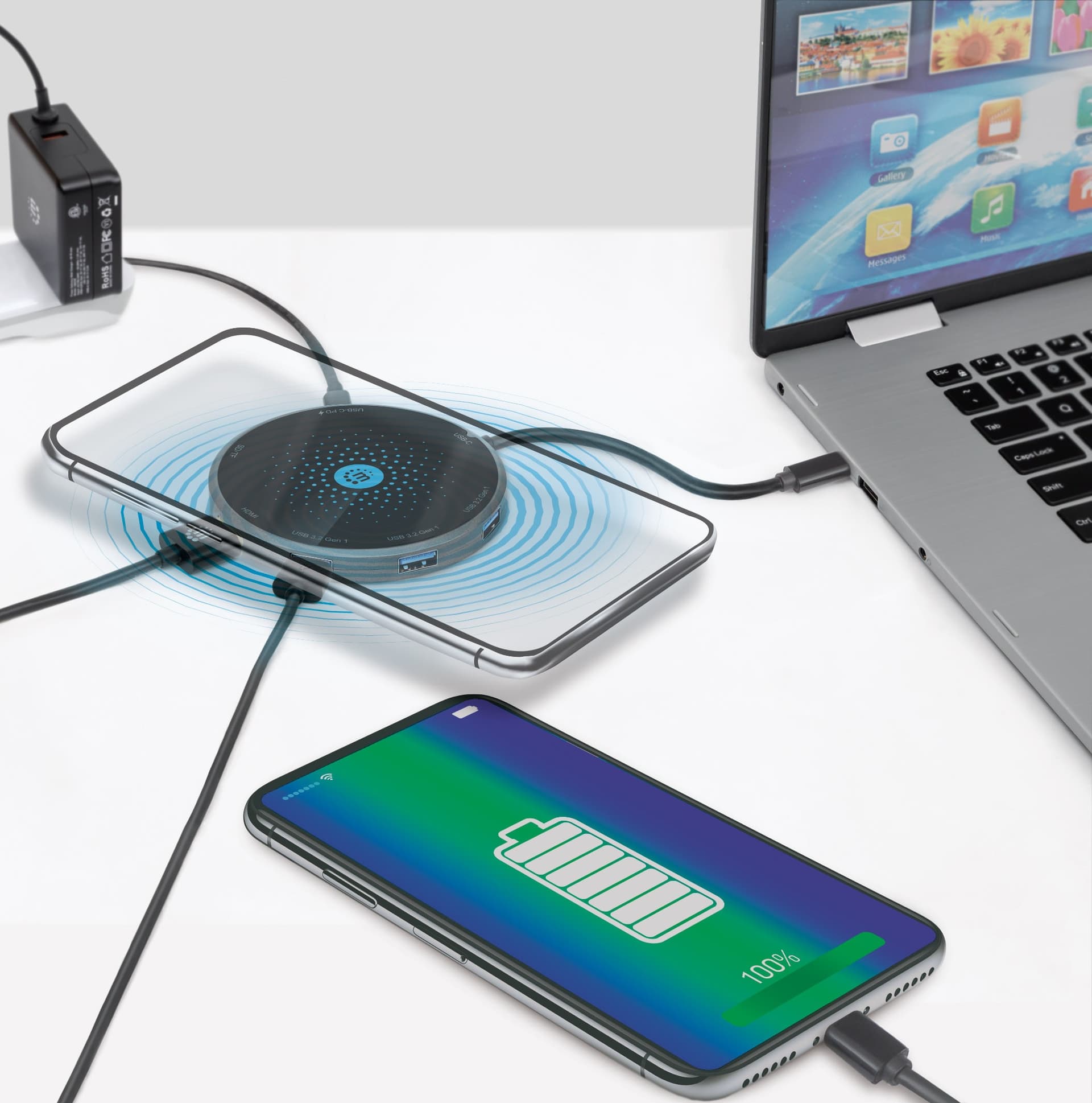 Docking Station USB-C&trade 8-in-1 con Pad di Ricarica Wireless - 7