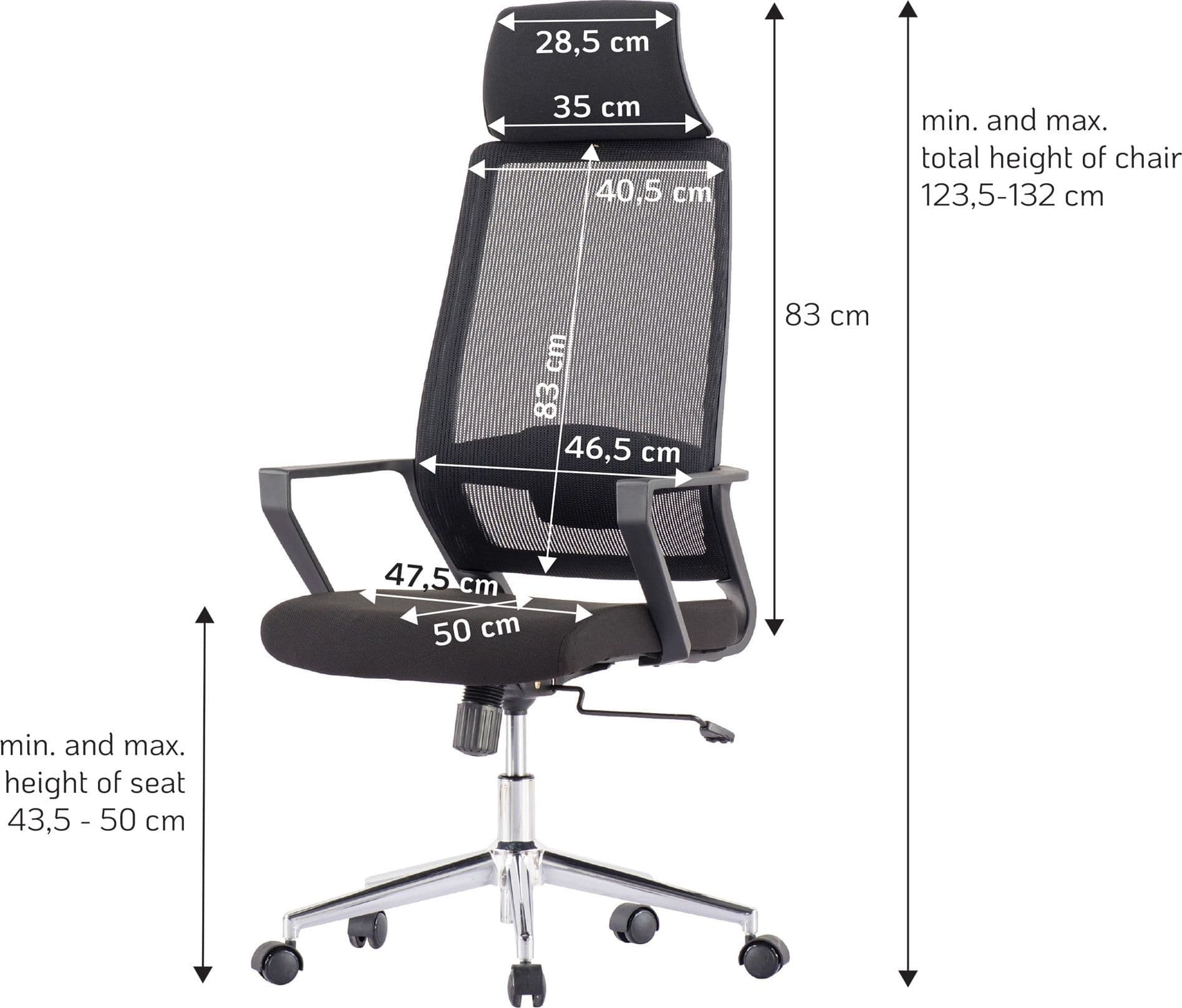 Sedia per Ufficio con Schienale Alto e Base Cromata Nero - 13