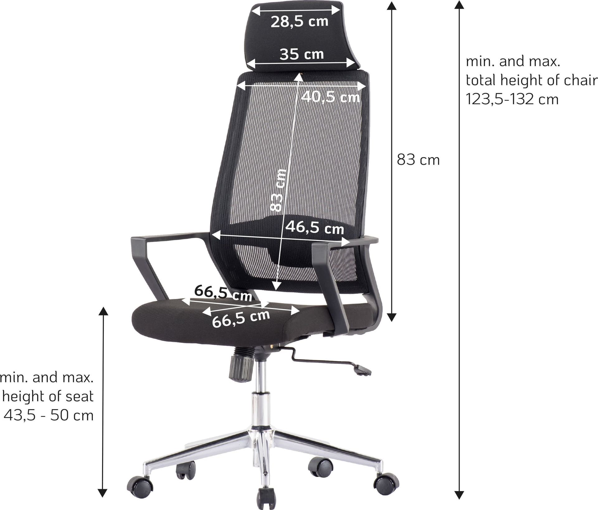 Sedia per Ufficio con Schienale Alto e Base Cromata Nero - 3