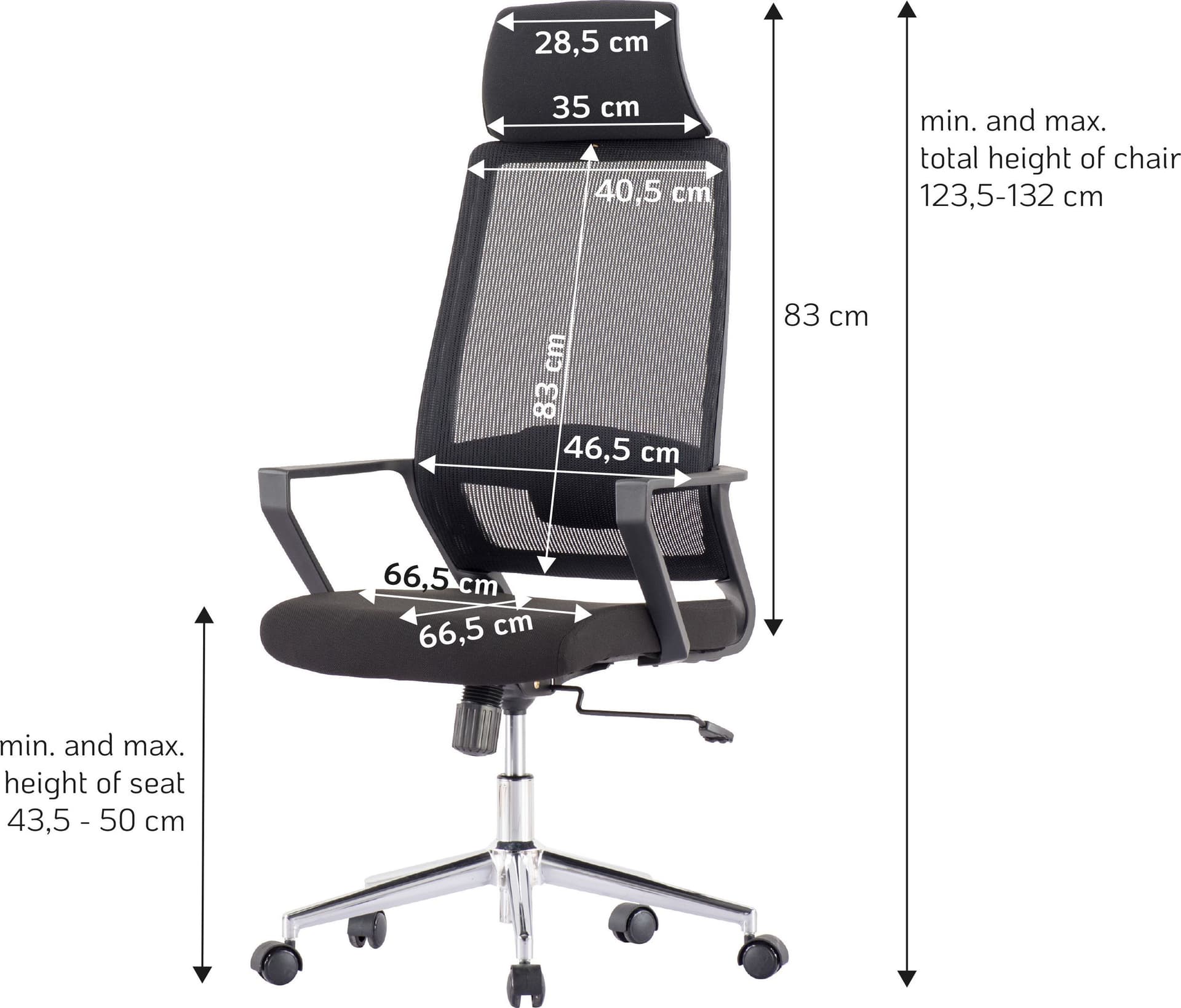 Sedia per Ufficio con Schienale Alto e Base Cromata Nero - 7