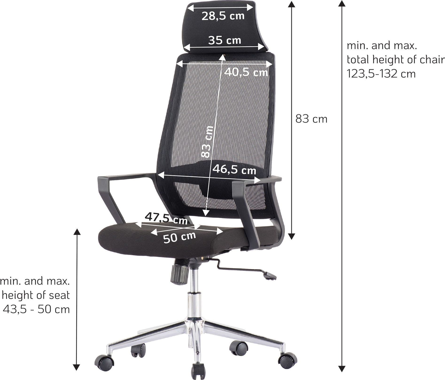Sedia per Ufficio con Schienale Alto e Base Cromata Nero - 8