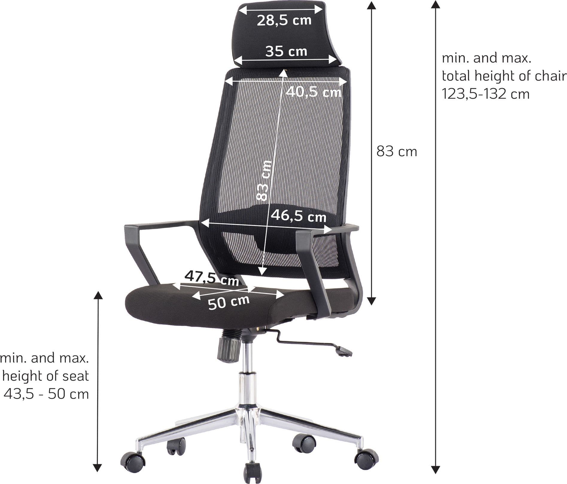 Sedia per Ufficio con Schienale Alto e Base Cromata Nero - 10