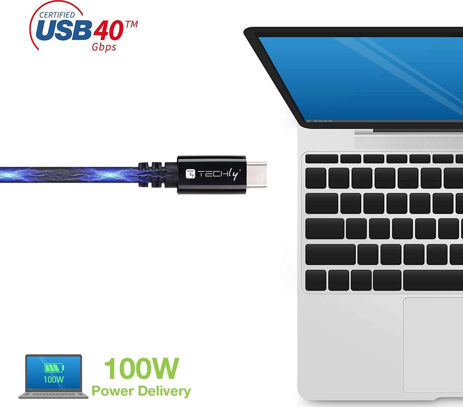 Cavo USB 4 Gen 3 Type-C&trade Thunderbolt M/M E-Mark 8K 40Gbps 100W PD 0,8m Nero - 23