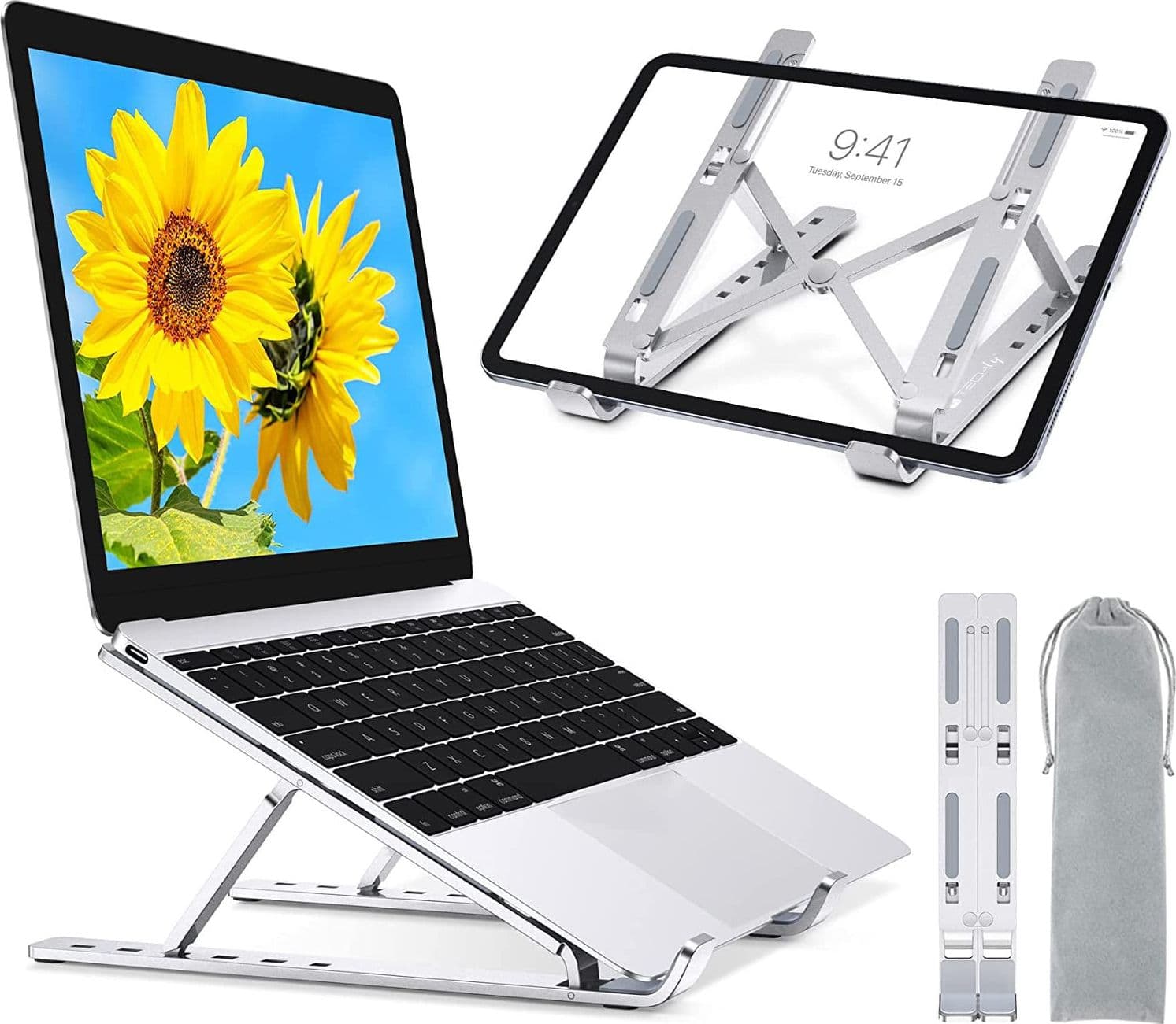 Supporto Pieghevole in Alluminio per Notebook Tablet e Smartphone da 10'' a 16'' - 11