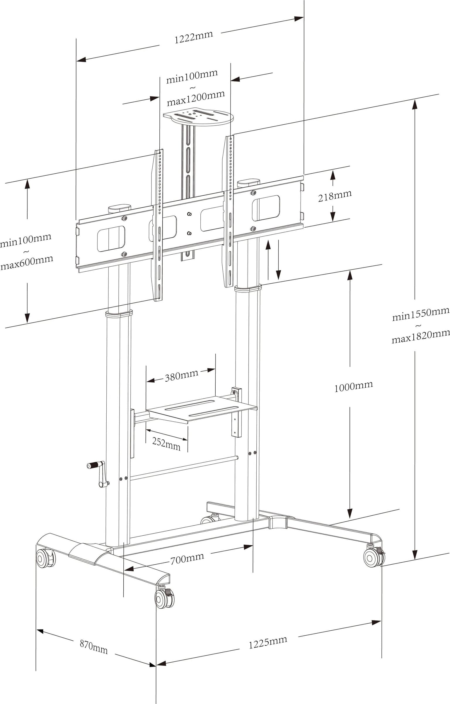 Supporto a Pavimento per TV con Altezza Regolabile per TV da 52'' a 110'' - 12
