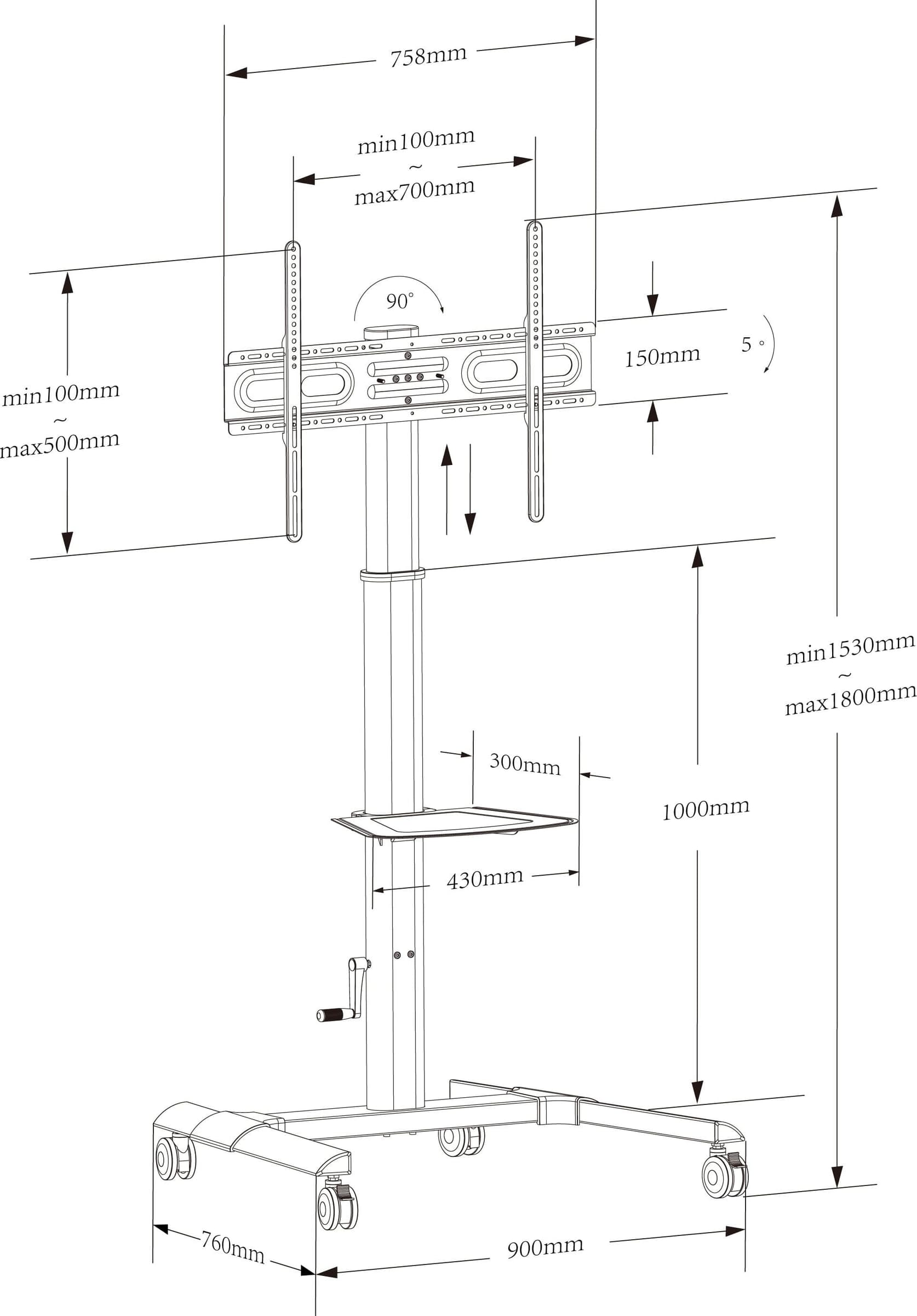 Trolley da Pavimento con Mensola per TV LCD/LED/Plasma 32-70'' - 11