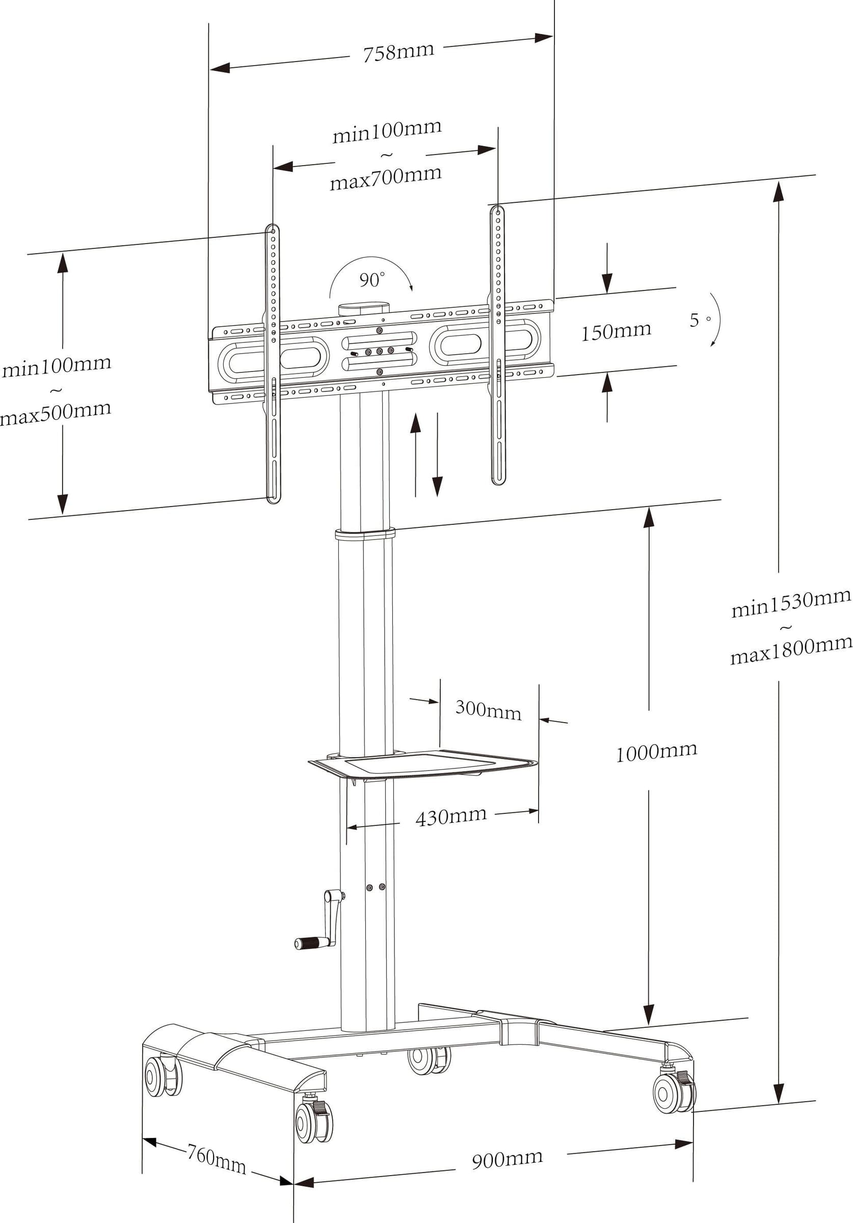 Trolley da Pavimento con Mensola per TV LCD/LED/Plasma 32-70'' - 3
