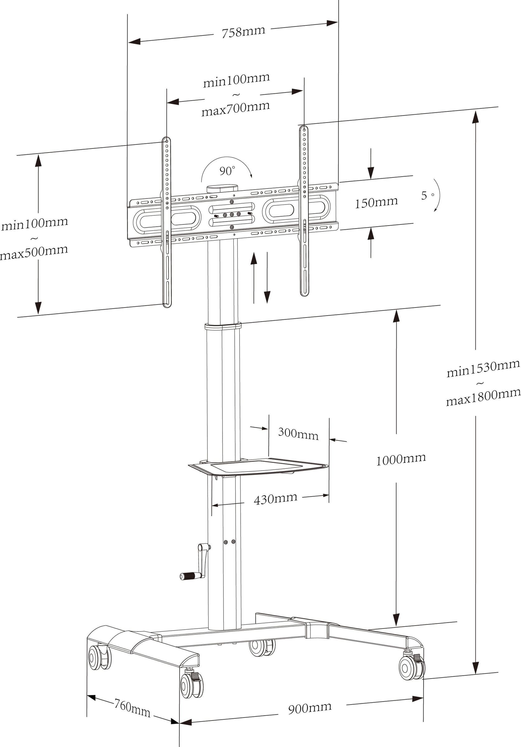 Trolley da Pavimento con Mensola per TV LCD/LED/Plasma 32-70'' - 5