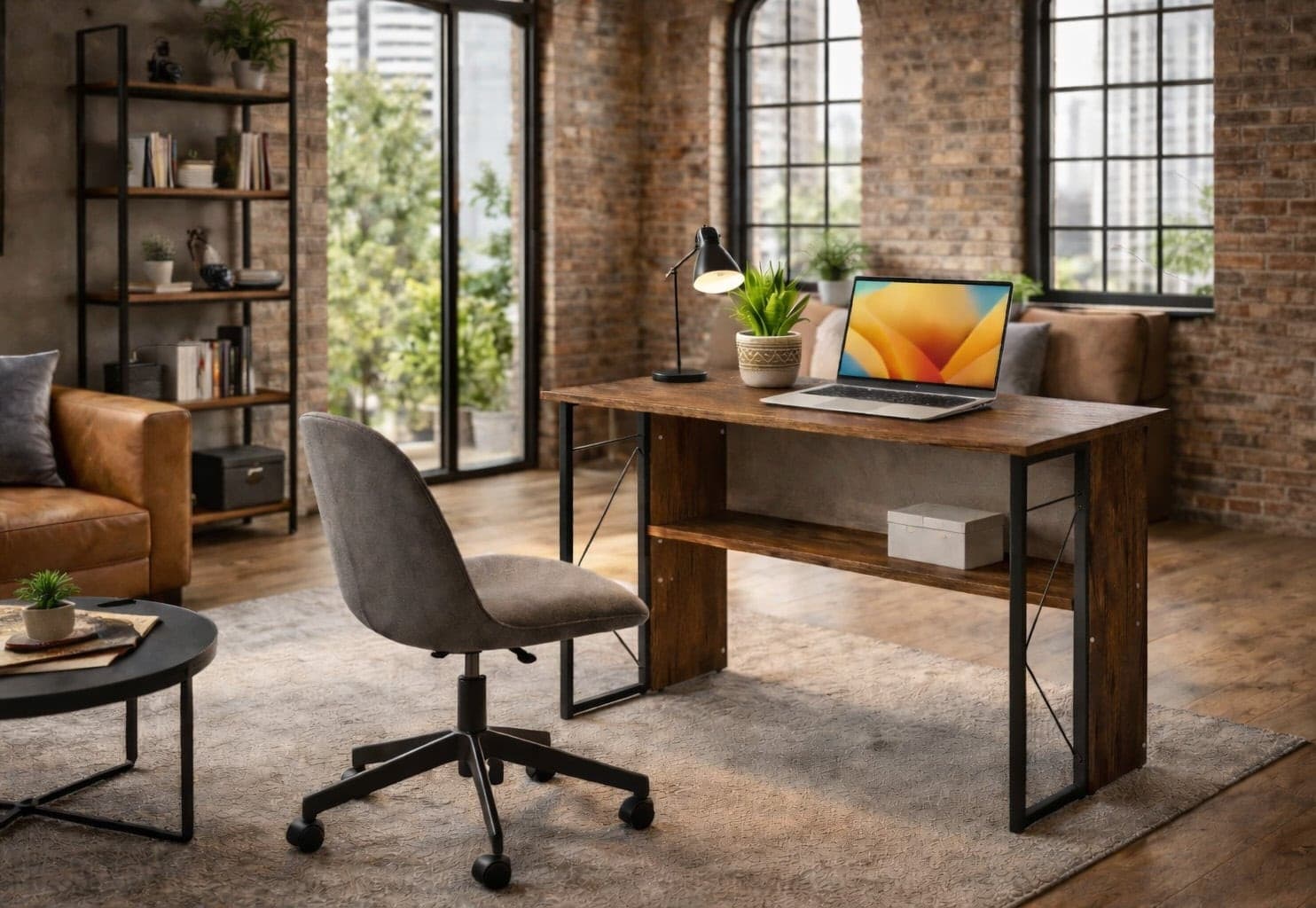 Scrivania per Computer Scrittoio Salvaspazio in Stile Industriale con Struttura Acciaio e Legno Marrone - 16