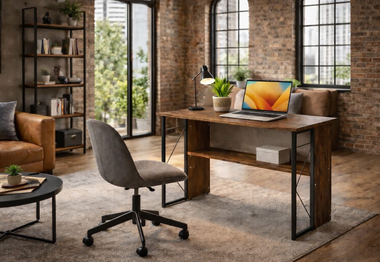 Scrivania per Computer Scrittoio Salvaspazio in Stile Industriale con Struttura Acciaio e Legno Marrone - 18