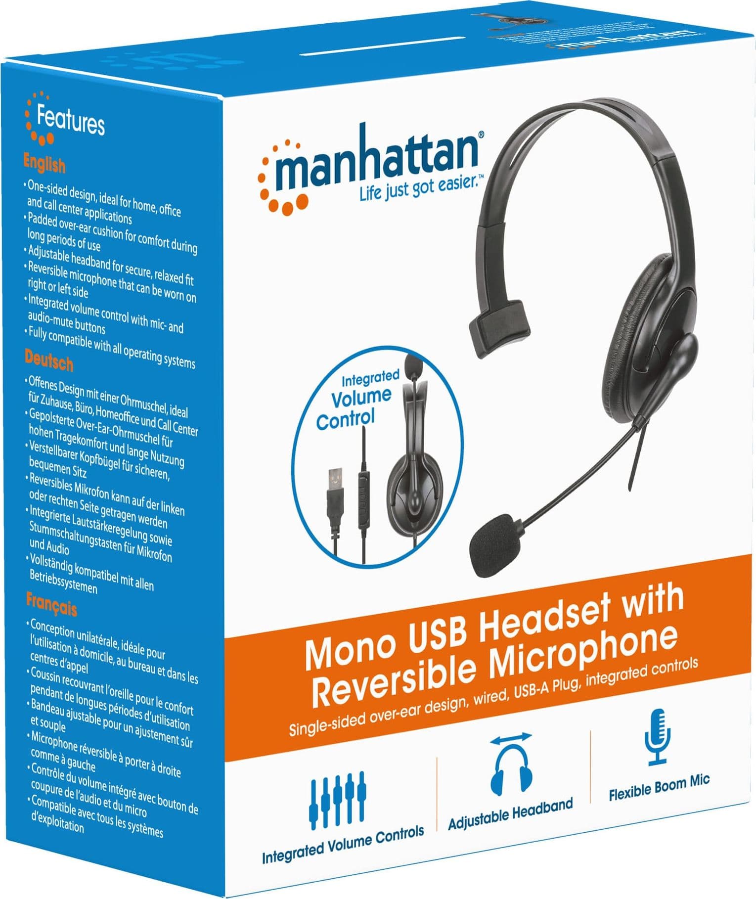Cuffia Mono USB con Microfono Reversibile Cavo 2m - 13