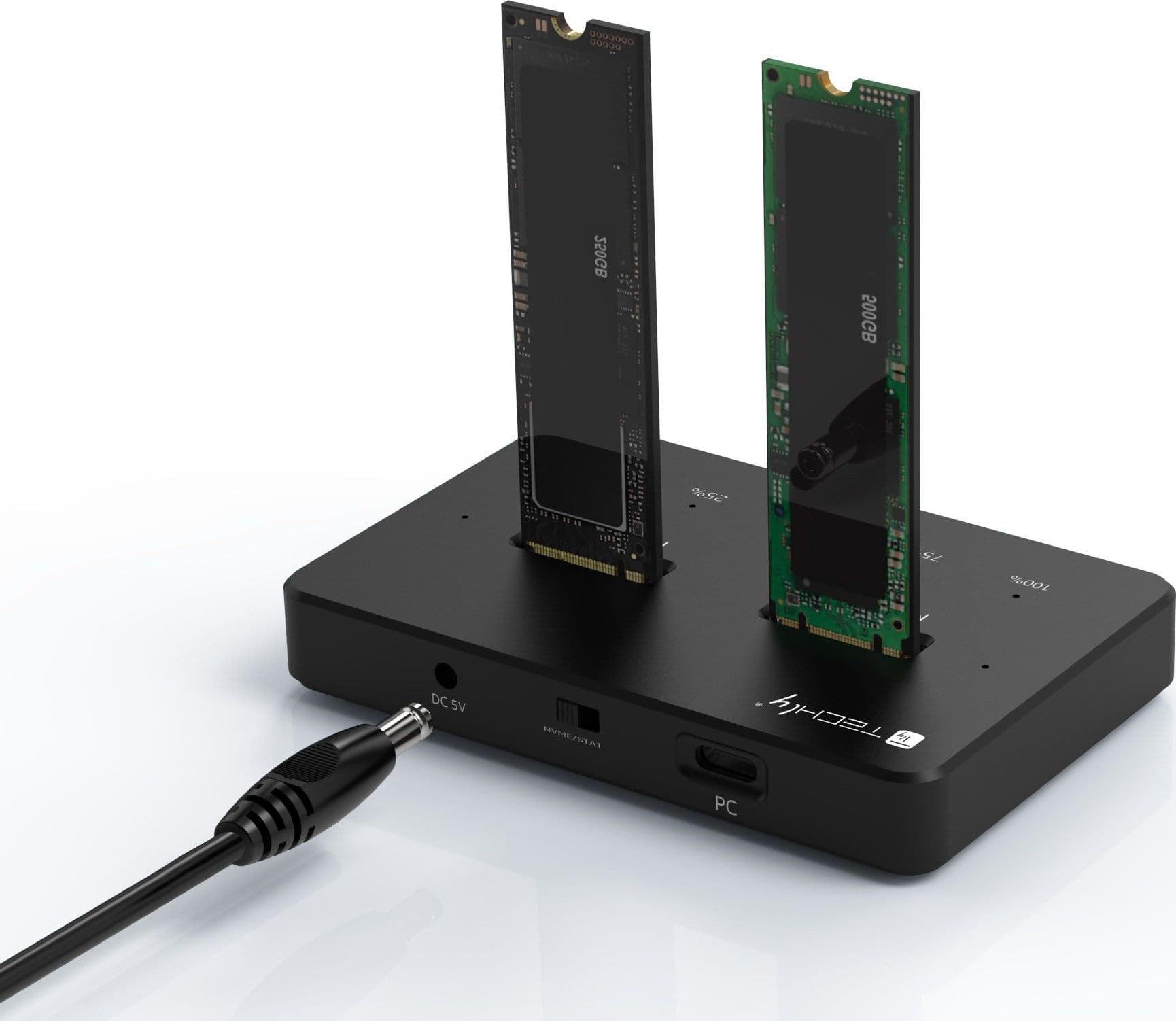Docking Station Dual-Bay SSD M.2 NVME PCIe SATA 10 Gbps Duplicatori Clone Offline - 10