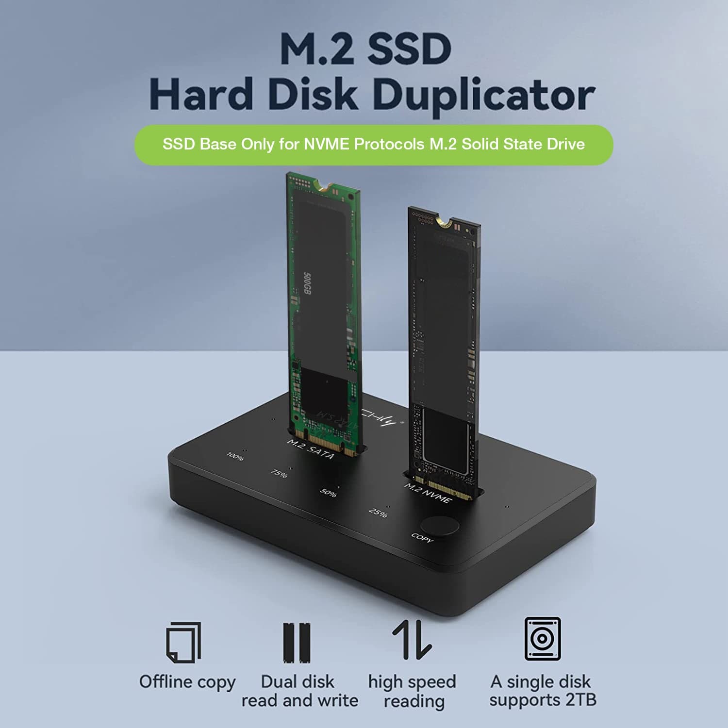 Docking Station Dual-Bay SSD M.2 NVME PCIe SATA 10 Gbps Duplicatori Clone Offline - 5