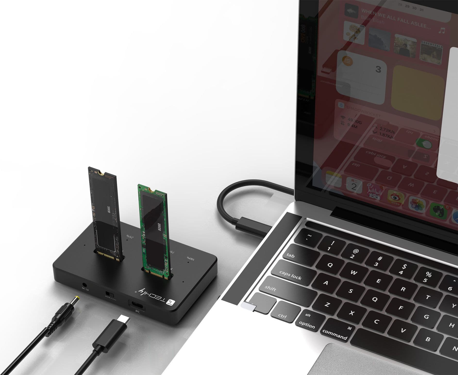 Docking Station Dual-Bay SSD M.2 NVME PCIe SATA 10 Gbps Duplicatori Clone Offline - 7