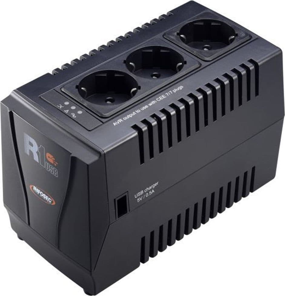 Regolatore automatico di tensione R1 USB 600VA con 3 Prese Schuko Nero - 6