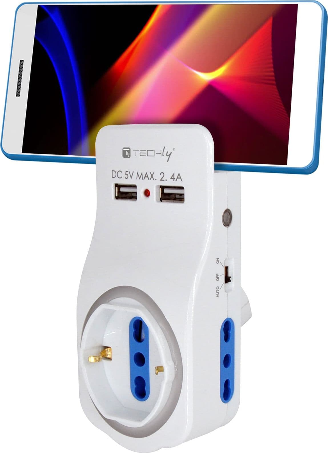 Multipresa 3 Posti e 2 Porte USB con Supporto per Smartphone e Luce Notturna - 10