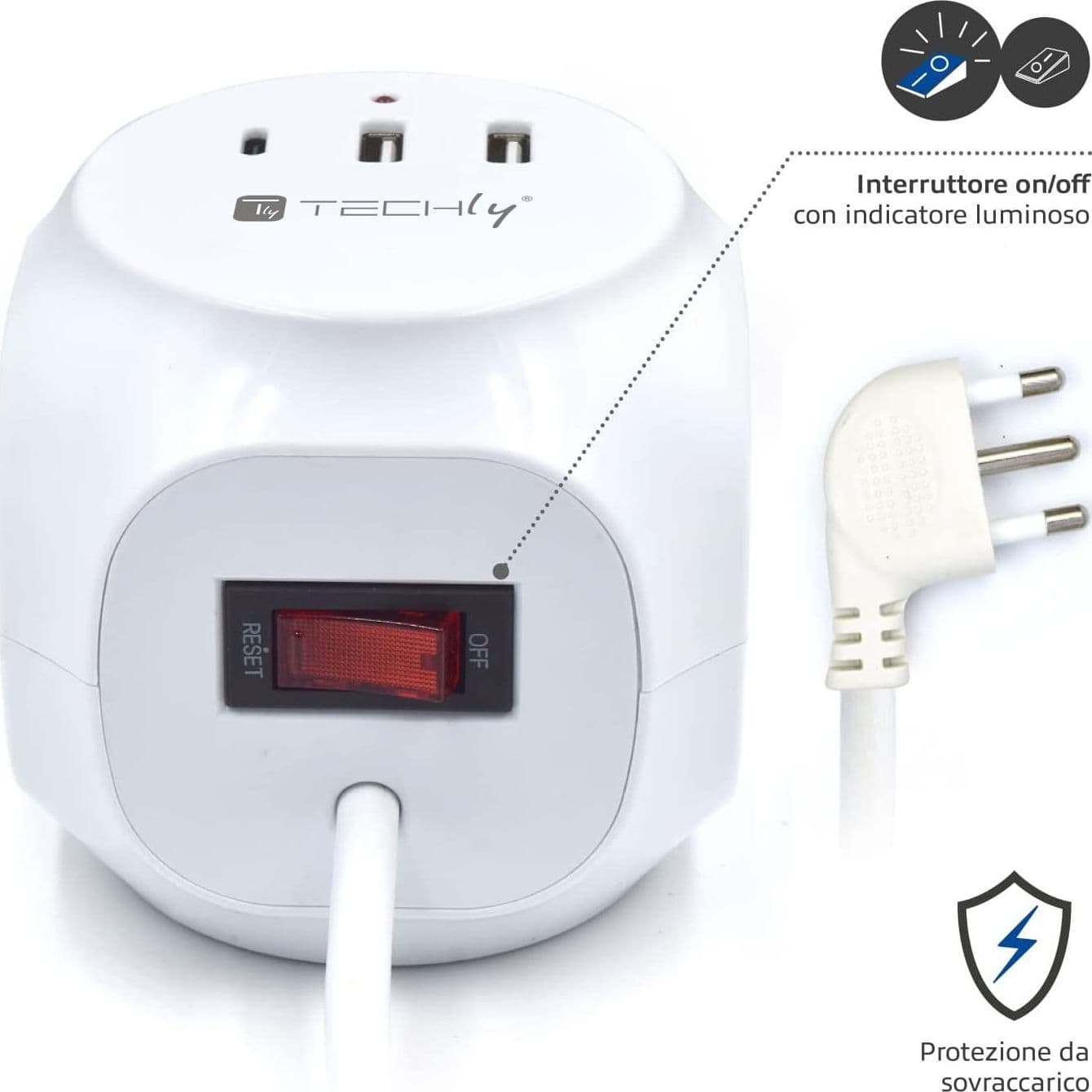 Multipresa a Cubo 3 Posti con 2 Porte USB-A e 1 USB-C&trade QC3.0 - 15