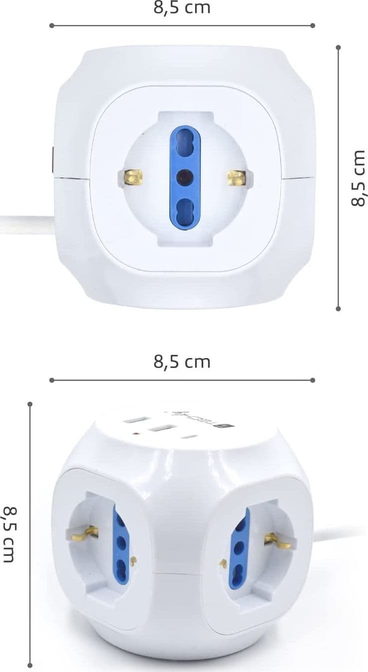 Multipresa a Cubo 3 Posti con 2 Porte USB-A e 1 USB-C&trade QC3.0 - 17