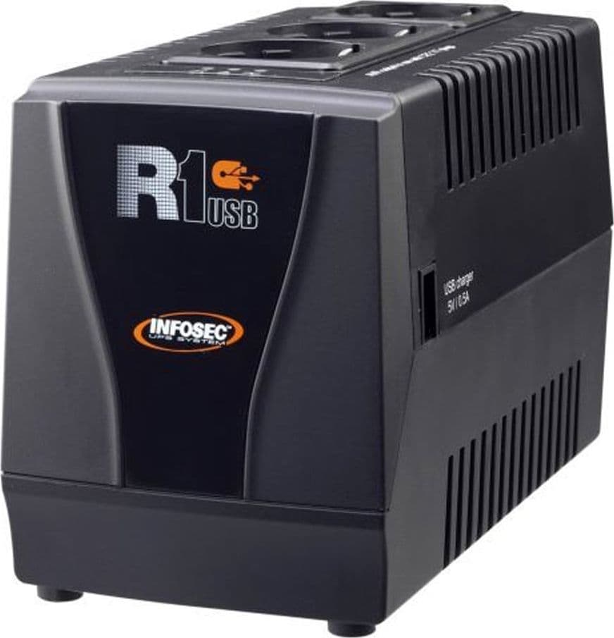 Regolatore automatico di tensione R1 USB 1000VA con 3 Prese Schuko Nero - 5