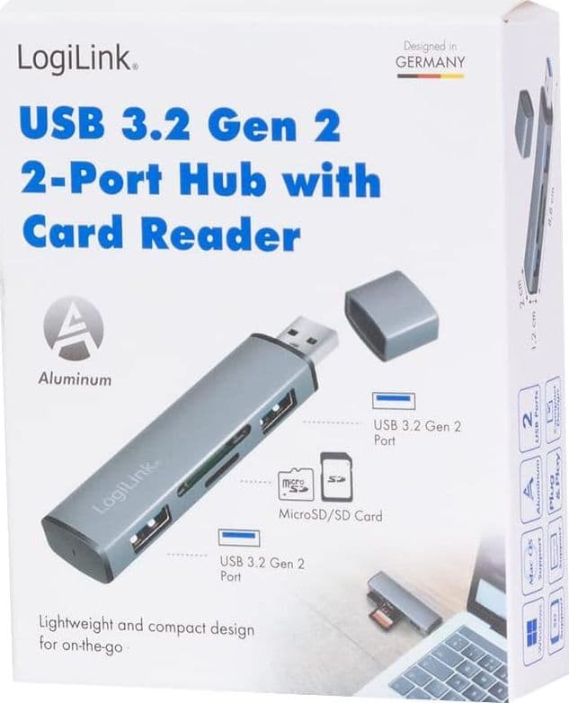 Hub USB3.2 Gen2 2 Porte USB A con Lettore di Schede Card Reader - 8