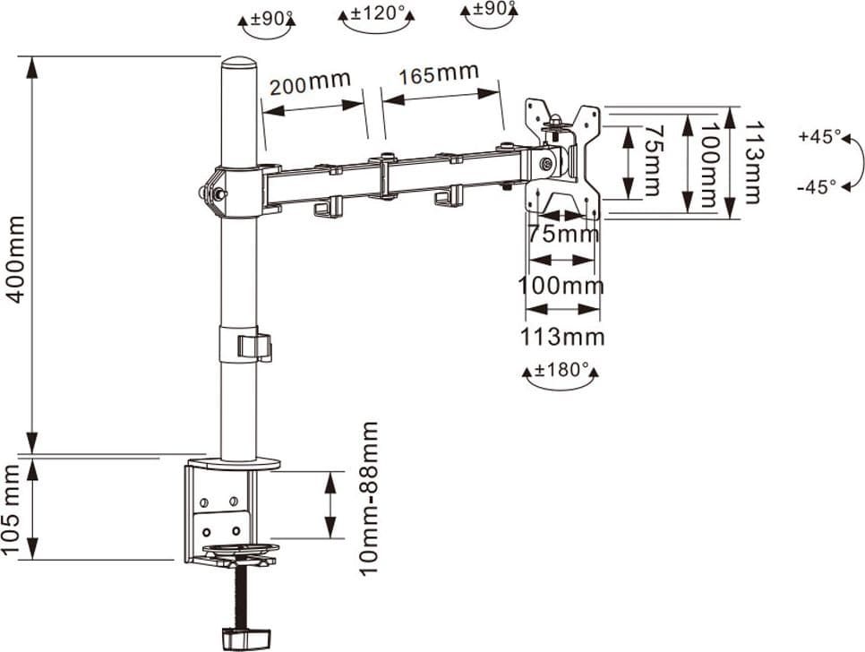 Supporto da Scrivania per Monitor 13-27'' Doppio Snodo di Regolazione - 6