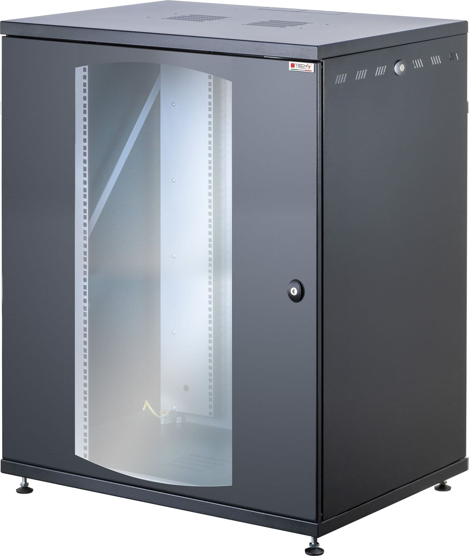 Armadio Rack 19'' a Muro 16U P 600mm L 800mm Porta Vetro Nero - 14