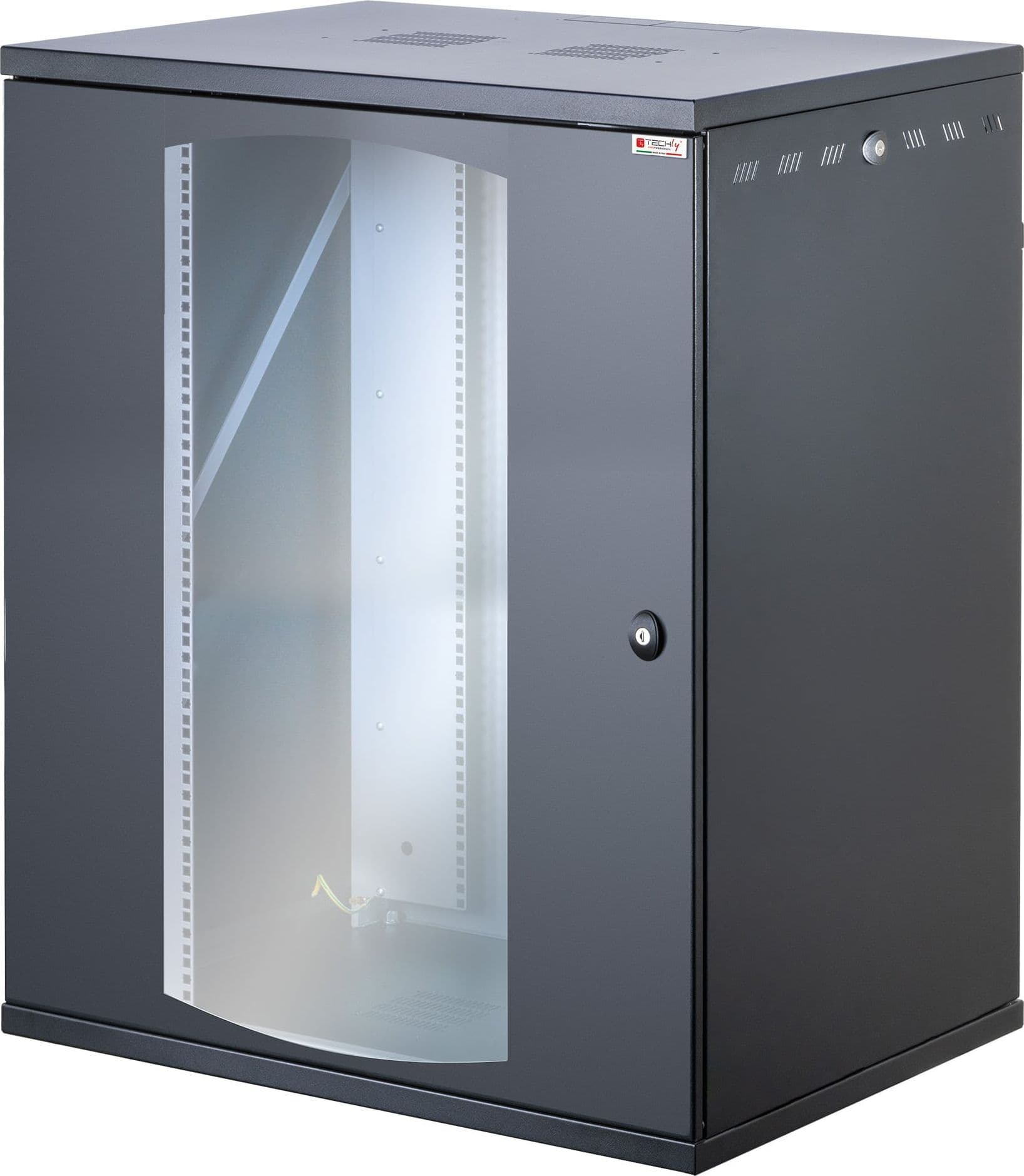 Armadio Rack 19'' a Muro 16U P 600mm L 800mm Porta Vetro Nero - 15