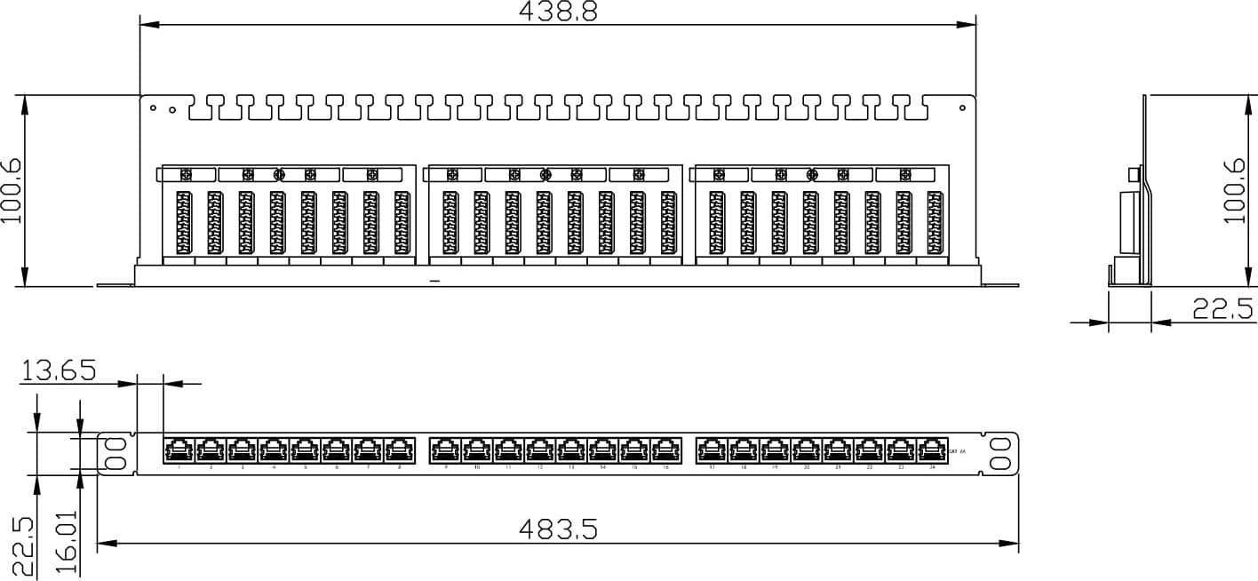 Pannello Patch STP 24 Posti RJ45 19'' 0.5U Cat.6A Nero - 14