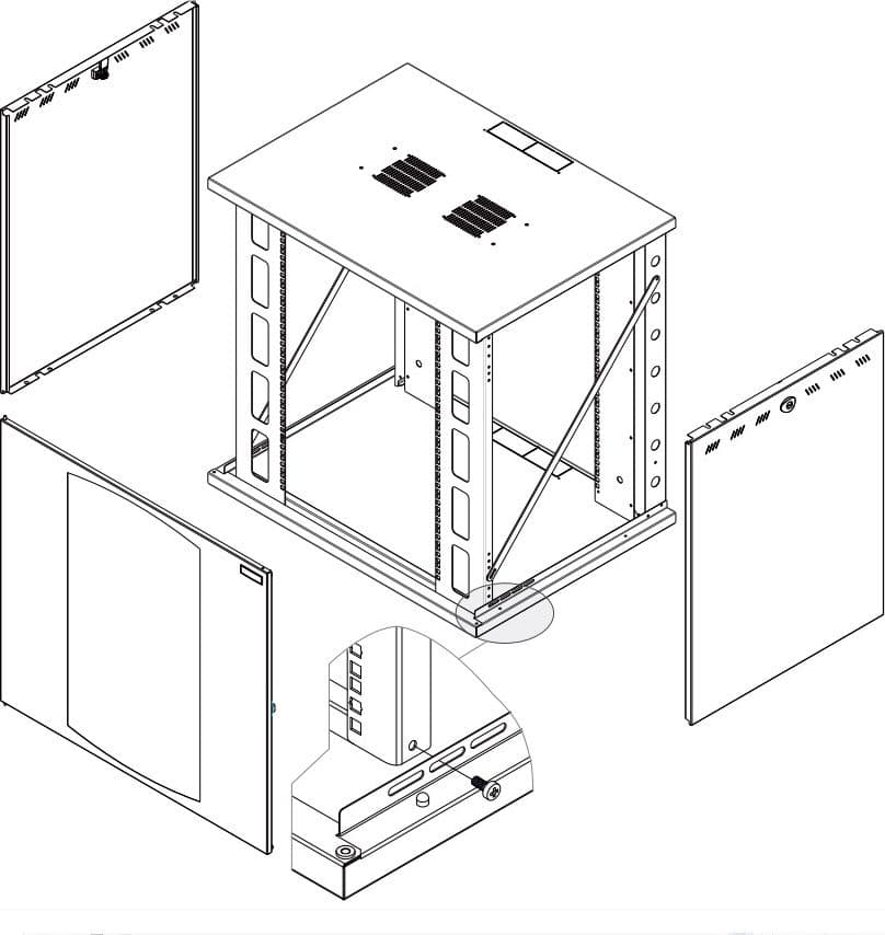 Armadio Rack 19'' a Muro 22U P 600mm L 800mm Porta Vetro Nero - 9