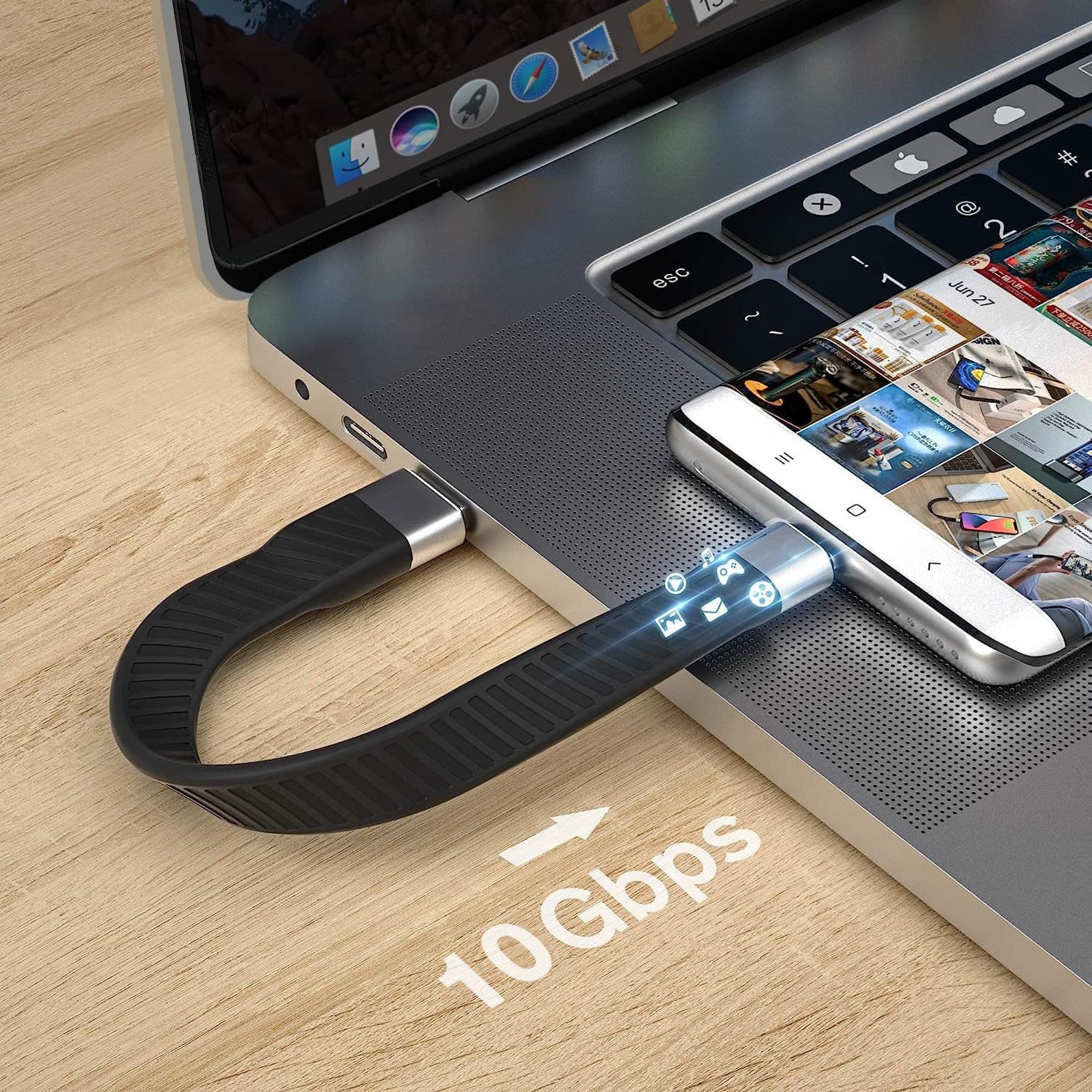 Cavo Corto Piatto USB-C&trade Maschio a USB-A Maschio Ricarica Rapida FPC 12 cm - 11
