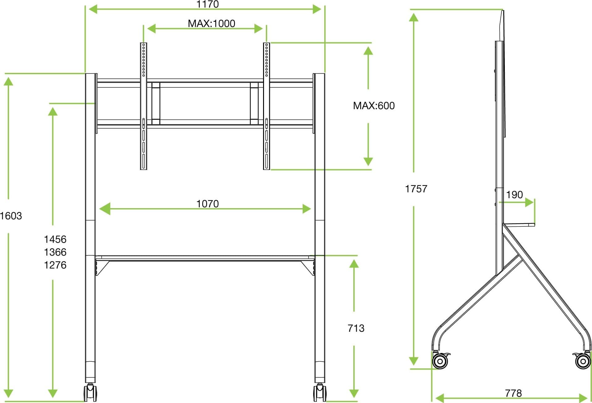 Supporto Mobile da Pavimento Multifunzione per TV LCD/LED/Plasma 65-100'' Bianco - 12