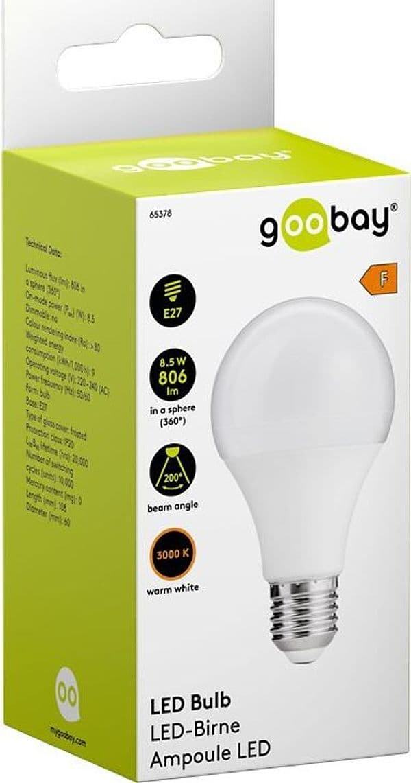 Lampadina LED E27 Bianco Caldo 8.5W Satinata, Classe F - 6
